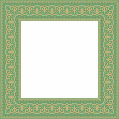 Yeşil kare Kazak ulusal süsü olan vektör altın. Büyük Steppe 'deki insanların etnik kalıpları