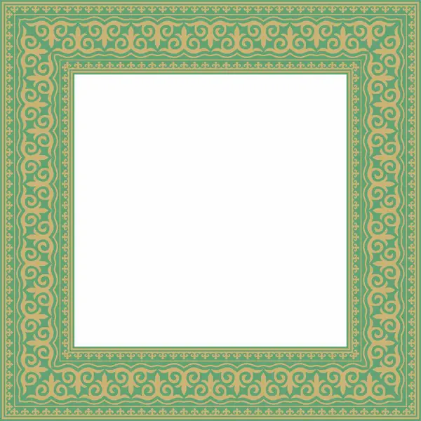 Yeşil kare Kazak ulusal süsü olan vektör altın. Büyük Steppe 'deki insanların etnik kalıpları