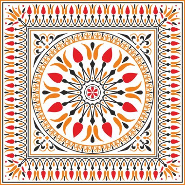 Vektör renkli klasik Yunan kare süsü. Antik Yunan ve Roma İmparatorluğu dikdörtgeni. Bizans duvarları, zemin ve tavan resimleri. Avrupa saraylarının dekorasyonu