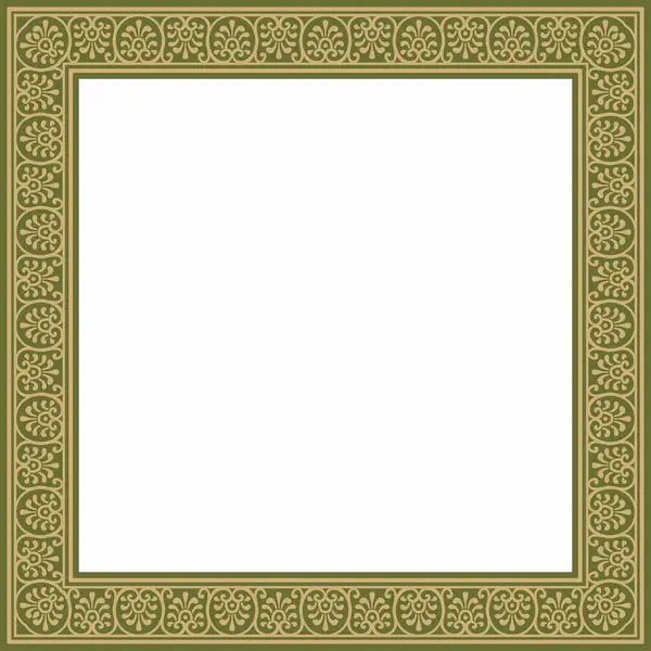 Yeşil kenarlı, çerçeve, Pompei 'li vektör kare altın. Dikdörtgen Neopolitan süsü. Antik Roma Sanatı. Boyalı cam şablonu