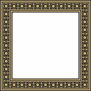 Vektör kare altın ve siyah antik Rus süsü. Slav dikdörtgeni, sınır, çerçeve. Kraliyet odalarının resimleri.