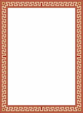 Kırmızı klasik Yunan kare süslemeli vektör altın. Antik Yunan ve Roma İmparatorluğu dikdörtgeni. Bizans duvarları, zemin ve tavan resimleri. Avrupa saraylarının dekorasyonu