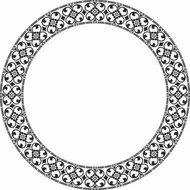 Siyah tek renkli vektör, antik Rus süsü. Slav sınırı, çerçeve. Çember, halka. Kraliyet odalarının resimleri.