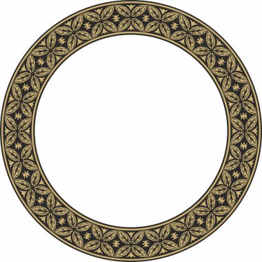 Vector yuvarlak altın ve siyah antik Rus süsü. Slav sınırı, çerçeve. Çember, halka. Kraliyet odalarının resimleri.