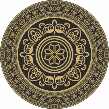 Vector yuvarlak altın ve siyah antik Rus süsü. Slav sınırı, çerçeve. Çember, halka. Kraliyet odalarının resimleri.