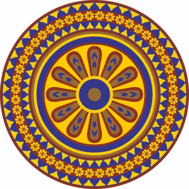 Vector round Assyrian colored ornament. Circle, border, frame of Mesopatamia. Pattern, ring of the ancient East clipart