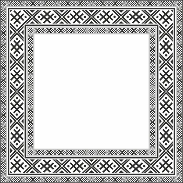 Vector black monokrom kare Belarus ulusal süs çerçevesi. Slav halkları, Rus, Ukraynalı, Sırp, Polonyalı, Bulgar etnik desenli dikdörtgen. Çapraz dikiş şablonu