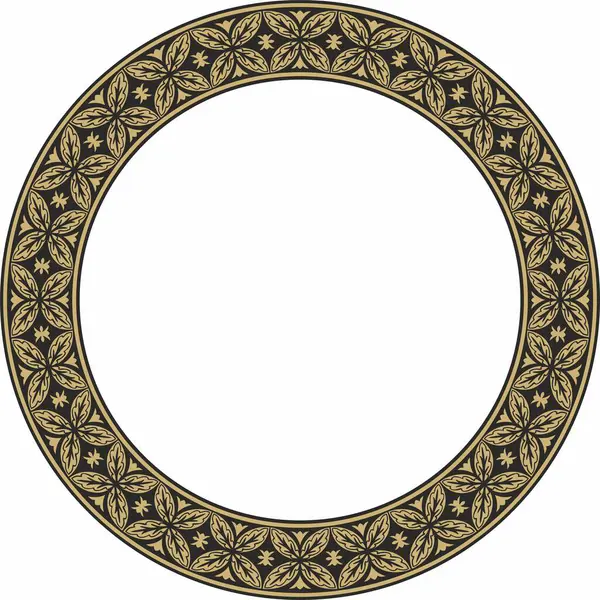 Vector yuvarlak altın ve siyah antik Rus süsü. Slav sınırı, çerçeve. Çember, halka. Kraliyet odalarının resimleri.