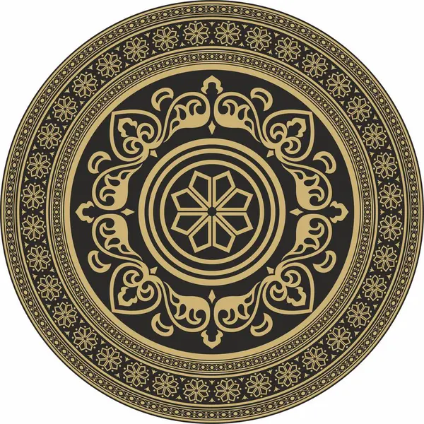 Vector yuvarlak altın ve siyah antik Rus süsü. Slav sınırı, çerçeve. Çember, halka. Kraliyet odalarının resimleri.
