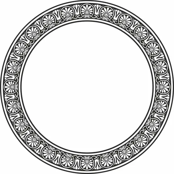 Siyah vektör monokrom klasik Yunan yuvarlak süsü. Antik Yunan ve Roma İmparatorluğu Çemberi. Bizans duvarları, zemin ve tavan resimleri. Avrupa saraylarının dekorasyonu