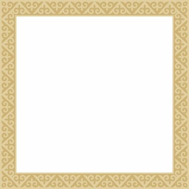 Vektör altın kare Kazak ulusal süsü. Büyük Steppe 'deki insanların etnik kalıpları