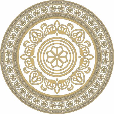 Vector yuvarlak altın ve siyah antik Rus süsü. Slav sınırı, çerçeve. Çember, halka. Kraliyet odalarının resimleri.