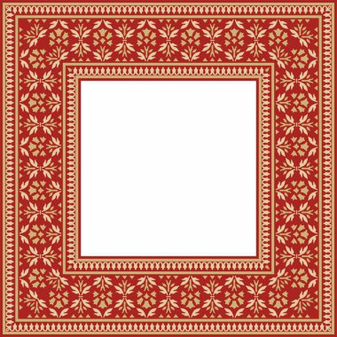 Kırmızı kare Türk ulusal süsü olan vektör altın. Osmanlı sınırı, çerçeve. Etnik çiçek dikdörtgeni, Seljuk Türkleri deseni. Sultan 'ın sarayının dekorasyonu.