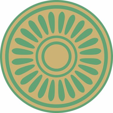 Yeşil süslemeli Asurlu altın taşıyıcısı. Çember, sınır, Mezopatamya çerçevesi. Şablon, kadim doğunun yüzüğü.