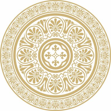 Vektör altın klasik Yunan yuvarlak süsü. Antik Yunan ve Roma İmparatorluğu Çemberi. Bizans duvarları, zemin ve tavan resimleri. Avrupa saraylarının dekorasyonu