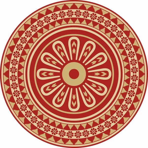 Kırmızı süslemeli Asurlu vektör yuvarlak altın. Çember, sınır, Mezopatamya çerçevesi. Şablon, kadim doğunun yüzüğü.