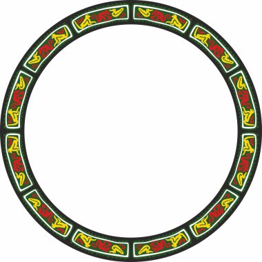 Vector round colored border ornament. Native American tribes framework, circle.