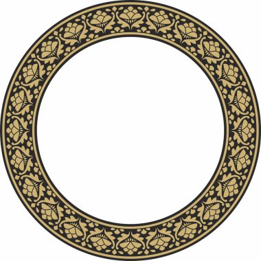 Vektör altın ve siyah yuvarlak Hint süsü. Çember, halka, sınır, etnik Hindu çerçevesi
