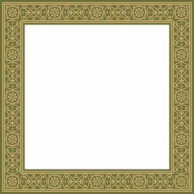 Yeşil kenarlı, çerçeve, Pompei 'li vektör kare altın. Dikdörtgen Neopolitan süsü. Antik Roma Sanatı. Boyalı cam şablonu