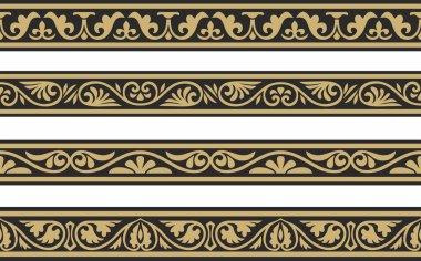 Altın ve siyah, pürüzsüz klasik Bizans süsü. Sonsuz sınır, Antik Yunan, Doğu Roma İmparatorluğu çerçevesi. Rus Ortodoks Kilisesi Dekorasyonu