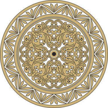 Vektör altın ve siyah yuvarlak klasik Bizans süsü. Çember, halka, sınır, Antik Yunan, Doğu Roma İmparatorluğu çerçevesi. Rus Ortodoks Kilisesi Dekorasyonu