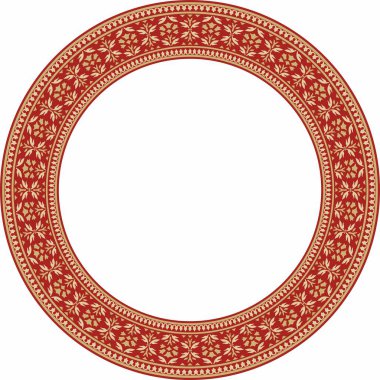 Kırmızı yuvarlak Türk milli süsü olan vektör altın. Osmanlı sınırı, çerçeve. Etnik çiçek çemberi, halka, Seljuk Türkleri deseni. Sultan 'ın sarayının dekorasyonu.