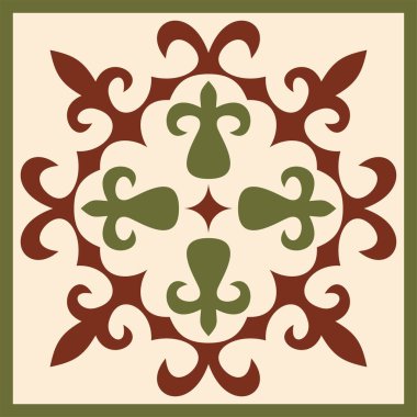 Vektör renkli kare Kazak ulusal süsü. Büyük Steppe, Moğollar, Kırgız, Kalmykler, Buryatlar 'daki insanların etnik kalıpları.