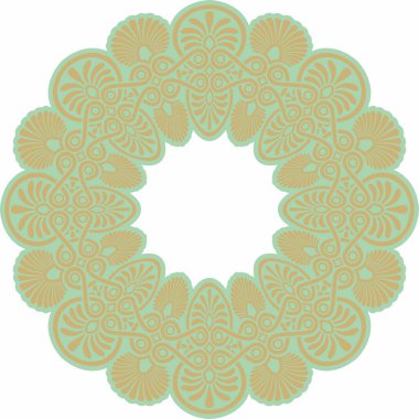 Yeşil, klasik Yunan yuvarlak süsü olan vektör altın. Antik Yunan ve Roma İmparatorluğu Çemberi. Bizans duvarları, zemin ve tavan resimleri. Avrupa saraylarının dekorasyonu