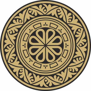 Vektör altın ve siyah yuvarlak klasik Bizans süsü. Çember, halka, sınır, Antik Yunan, Doğu Roma İmparatorluğu çerçevesi. Rus Ortodoks Kilisesi Dekorasyonu