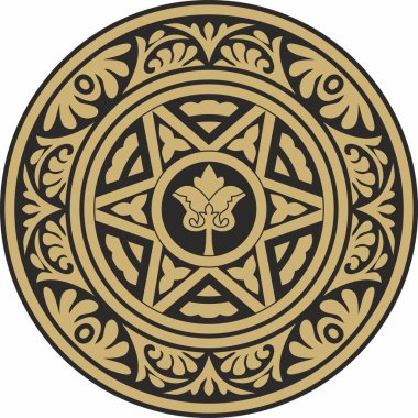 Vektör altın ve siyah yuvarlak klasik Bizans süsü. Çember, halka, sınır, Antik Yunan, Doğu Roma İmparatorluğu çerçevesi. Rus Ortodoks Kilisesi Dekorasyonu