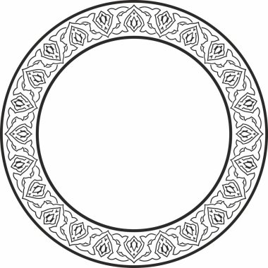 Vektör tek renkli siyah Türk ulusal süsü. Osmanlı sınırı, çerçeve. Etnik çiçek çemberi, halka, Seljuk Türkleri deseni. Sultan 'ın sarayının dekorasyonu.