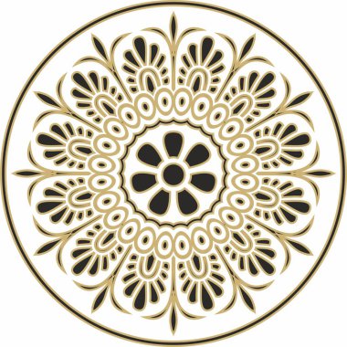 Siyah klasik Yunan yuvarlak süsü olan vektör altın. Antik Yunan ve Roma İmparatorluğu Çemberi. Bizans duvarları, zemin ve tavan resimleri. Avrupa saraylarının dekorasyonu