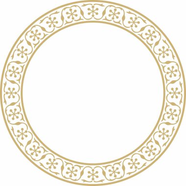 Altın İran süsü etrafında vektör. Çember, halka, çerçeve, sınır, İran, Irak, Tacikistan halklarının etnik düzeni