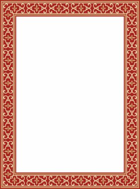 Vektör altın ve kırmızı kare klasik Rönesans süsü. Dikdörtgen, Avrupa sınırı, canlanma biçimi çerçevesi