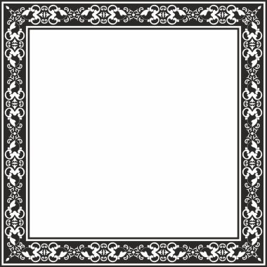 Vektör karesi siyah monokrom antik Rus süsü. Slav dikdörtgeni, sınır, çerçeve. Kraliyet odalarının resimleri.