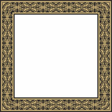 Vektör kare Avrupa altın ve siyah süs. Dikdörtgen desen, çember, Orta Çağ yüzüğü. Diriliş sınırı. Sarayların ve kiliselerin dekorasyonları