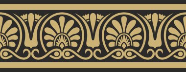 Vektör altın ve siyah klasik kusursuz Avrupa ulusal süsü. Romalıların etnik kalıpları. Sınır, Antik Yunan çerçevesi, Roma İmparatorluğu.