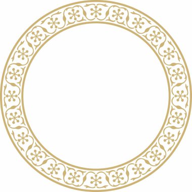 Altın İran süsü etrafında vektör. Çember, halka, çerçeve, sınır, İran, Irak, Tacikistan halklarının etnik düzeni