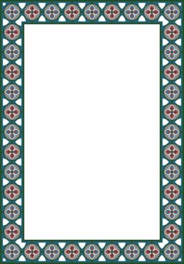 Vektör renkli gotik kare süsü. Orta Çağ Avrupa dikdörtgeni, sınır. Klasik Almanların, Açılar, Saksonlar, Franklar.