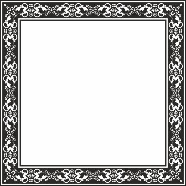 Vektör karesi siyah monokrom antik Rus süsü. Slav dikdörtgeni, sınır, çerçeve. Kraliyet odalarının resimleri.