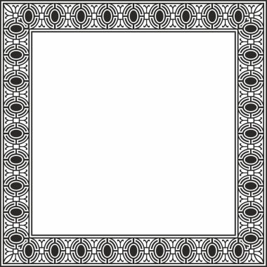 Vektör karesi Avrupa siyah monokrom süsü. Dikdörtgen desen, çember, Orta Çağ yüzüğü. Diriliş sınırı. Sarayların ve kiliselerin dekorasyonları