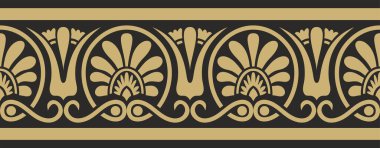 Vektör altın ve siyah klasik kusursuz Avrupa ulusal süsü. Romalıların etnik kalıpları. Sınır, Antik Yunan çerçevesi, Roma İmparatorluğu.