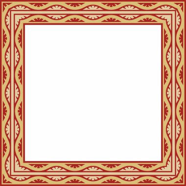 Vektör altın ve kırmızı kare ulusal Hint süsü. Dikdörtgen, sınır, etnik Hindu çerçevesi