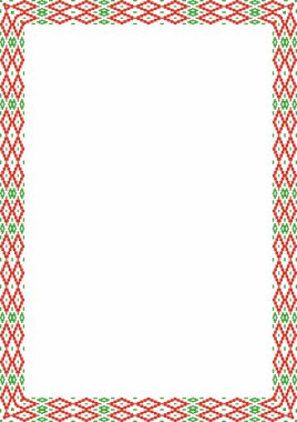Vektör kırmızı kare Belarus ulusal süs çerçevesi. Slav halkları, Rus, Ukraynalı, Sırp, Polonyalı, Bulgar etnik desenli dikdörtgen. Çapraz dikiş şablonu