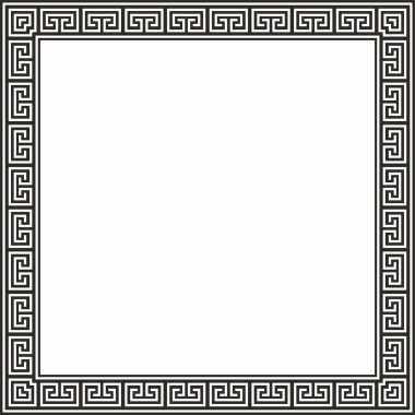Siyah vektör monokrom klasik Yunan kare süsü. Antik Yunan ve Roma İmparatorluğu dikdörtgeni. Bizans duvarları, zemin ve tavan resimleri. Avrupa saraylarının dekorasyonu