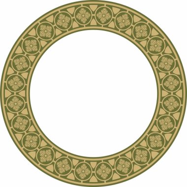Altın sarısı gotik süslemeli vektör yeşili. Ortaçağ Avrupa çemberi, halka, sınır. Klasik Almanların, Açılar, Saksonlar, Franklar.