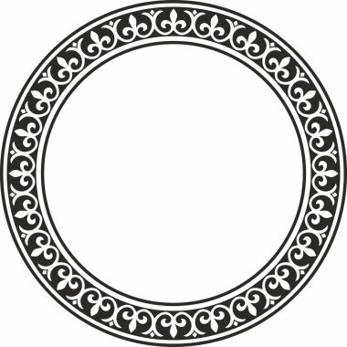 Siyah vektör monokrom şablon yuvarlak klasik Bizans süsü. Çember, halka, sınır, Antik Yunan, Doğu Roma İmparatorluğu çerçevesi. Rus Ortodoks Kilisesi Dekorasyonu