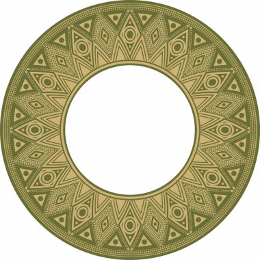 Native American vector round gold with green pattern. Geometric shapes in a circle. National ornament of the peoples of America, Maya, Aztecs, Incas