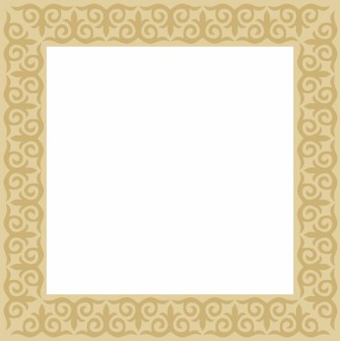 Vektör altın kare Kazak ulusal süsü. Büyük Steppe 'deki insanların etnik kalıpları