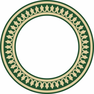 Yeşil yuvarlak Türk ulusal süsü olan vektör altın. Osmanlı sınırı, çerçeve. Etnik çiçek çemberi, halka, Seljuk Türkleri deseni. Sultan 'ın sarayının dekorasyonu.